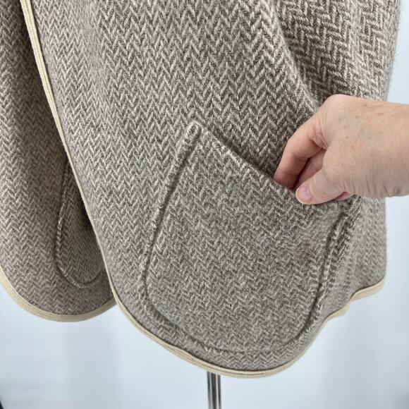 Vtg Natural Knitwear Wool Blanket Vest Coat Tan Tweed Reversible Herringbone MCM - Picture 9 of 12